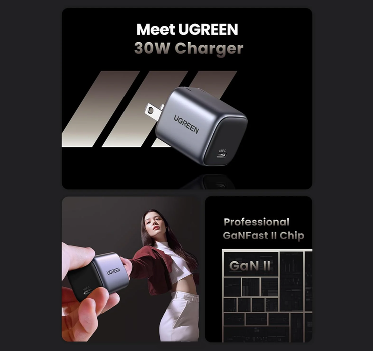 UGREEN Nexode Mini 30W USB-C PD GaN Fast Charger + Cable (CD319/25256)
