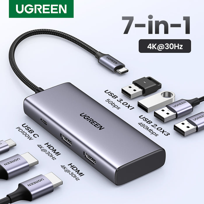 UGREEN 7-in-1 4K HDMI USB C Hub | 100W PD Pass-Through Charging