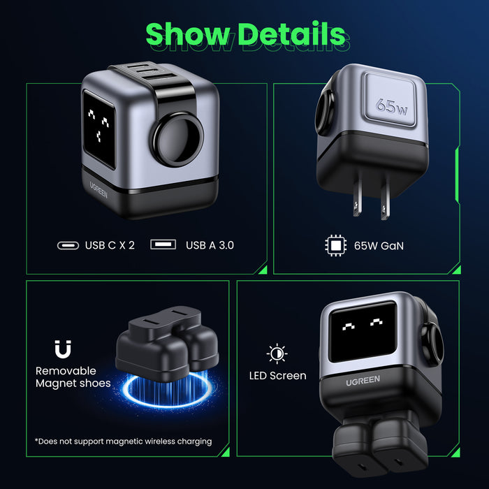 UGREEN Mini Robot Nexode 65W 3-Port PD GaN Fast Charger (CD361)