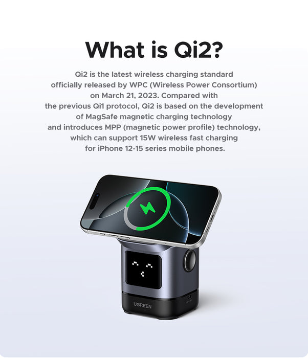 UGREEN Uno Robot 2-in-1 15W Magnetic Wireless Charger UGREEN W709-45775