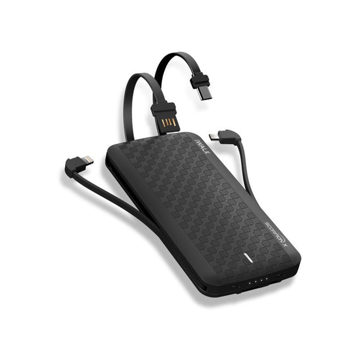 iWalk Scorpion 12000mAh Power Bank 2X Faster Charge Built in Lightning, Micro USB, Type-C Cable